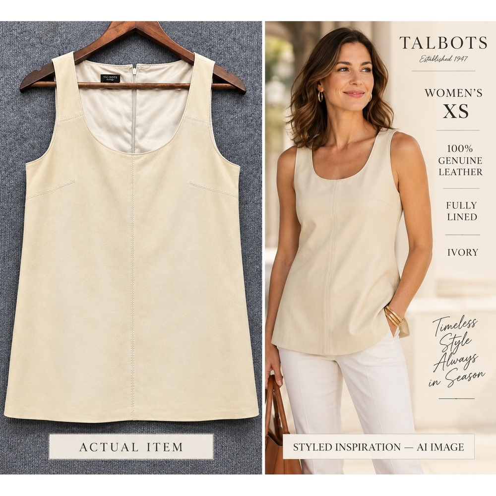 Talbots Leather Shell Top Womens Scoop Neck Ivory XS Excellent Quiet Luxury